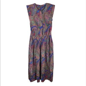 Vintage Paisley Multicolor Popover Pleated Maxi Dress